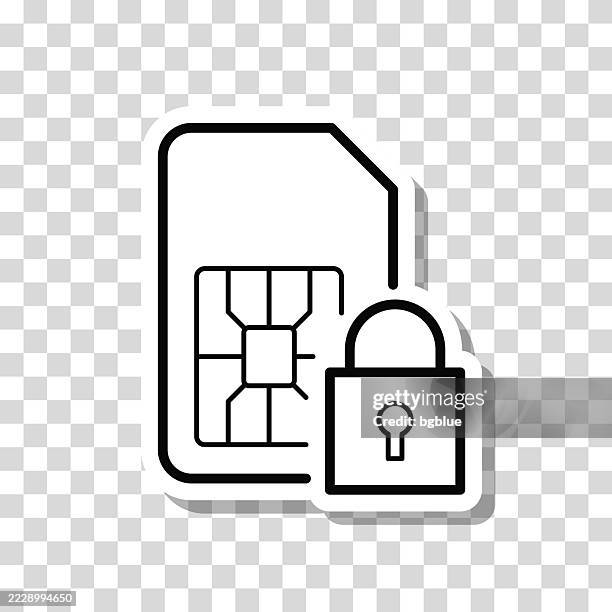 sim card with padlock. icon sticker on blank background - computer chip close up stock illustrations
