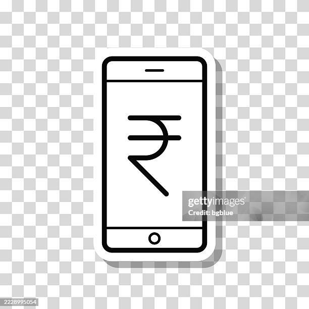 smartphone with indian rupee sign. icon sticker on blank background - iphone transparent background stock illustrations