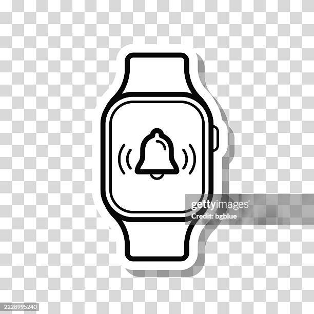 smartwatch with ringing bell - notification. icon sticker on blank background - 3d ring icon stock illustrations