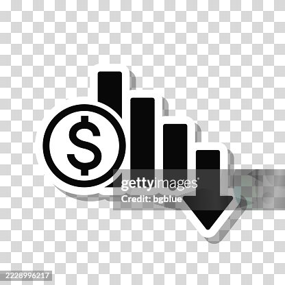 Dollar rate decrease. Icon sticker on blank background Dollar rate decrease. Icon sticker on blank background