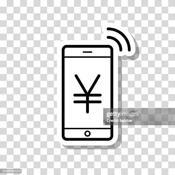 mobile payment with yen sign. icon sticker on blank background - yen sign stock illustrations
