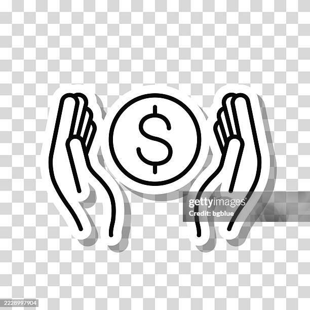 dollar coin between hands. icon sticker on blank background - in between concept stock illustrations