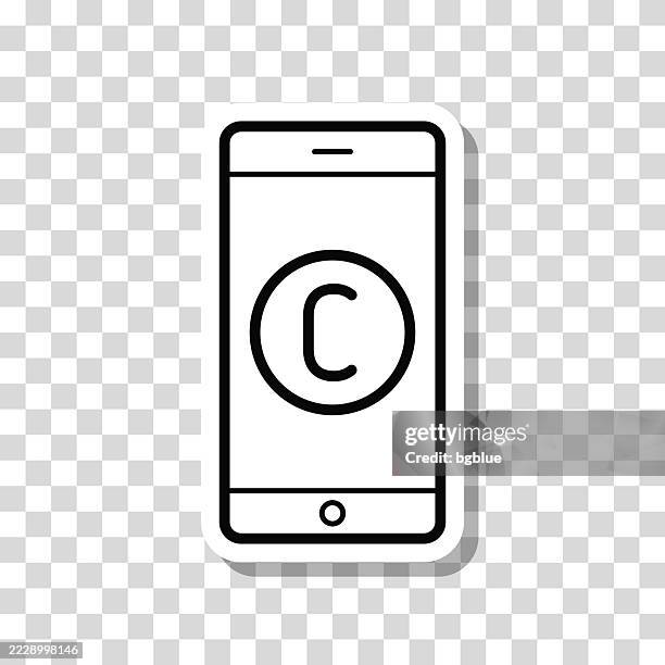 smartphone with copyright symbol. icon sticker on blank background - copyright symbol transparent background stock illustrations