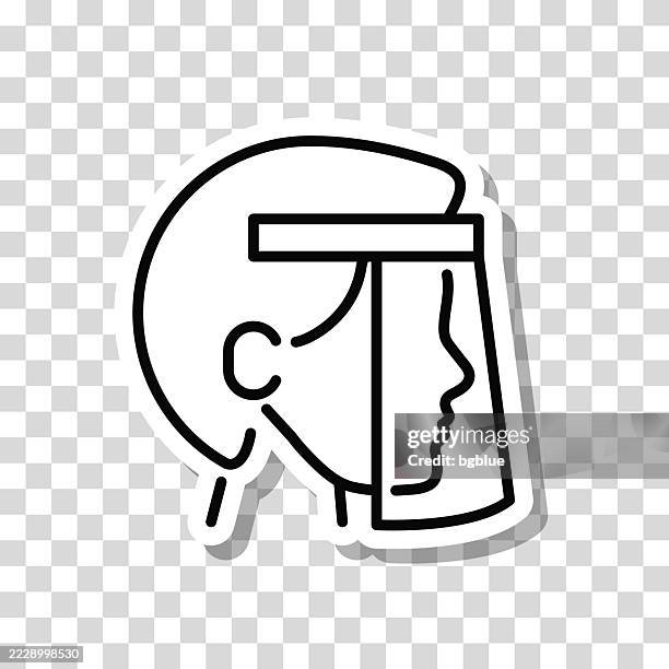 person with medical protective face shield. icon sticker on blank background - face shield stock illustrations