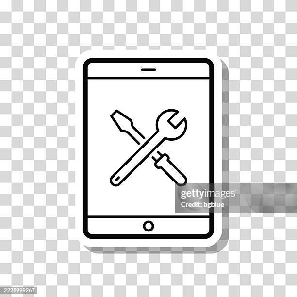 tablet pc settings - tools. icon sticker on blank background - using tablet home stock illustrations