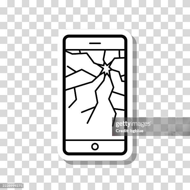 smartphone with broken screen. icon sticker on blank background - cracked iphone stock illustrations