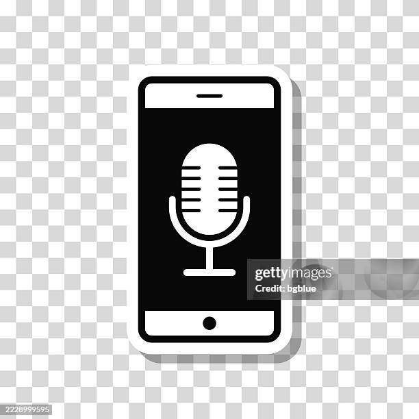 smartphone with microphone. icon sticker on blank background - microphone 3d stock illustrations