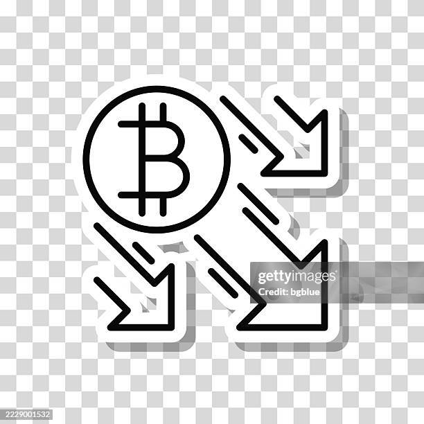 illustrazioni stock, clip art, cartoni animati e icone di tendenza di bitcoin decrease. icon sticker on blank background - decentralizzazione