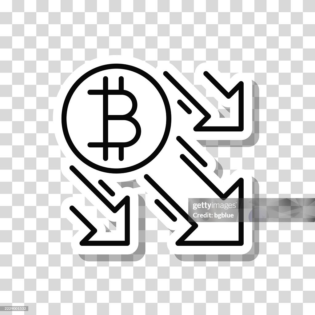Bitcoin decrease. Icon sticker on blank background