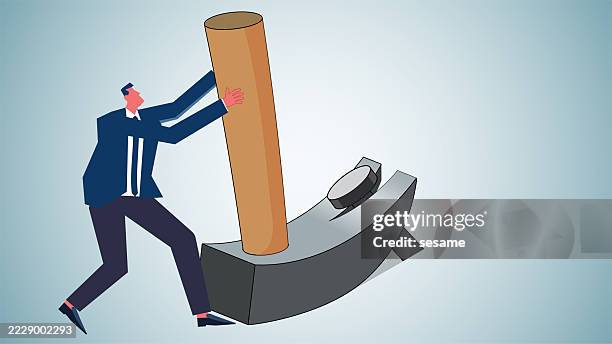 pulling nails. a businessman uses a hammer to pull out nails - slaves working stock illustrations
