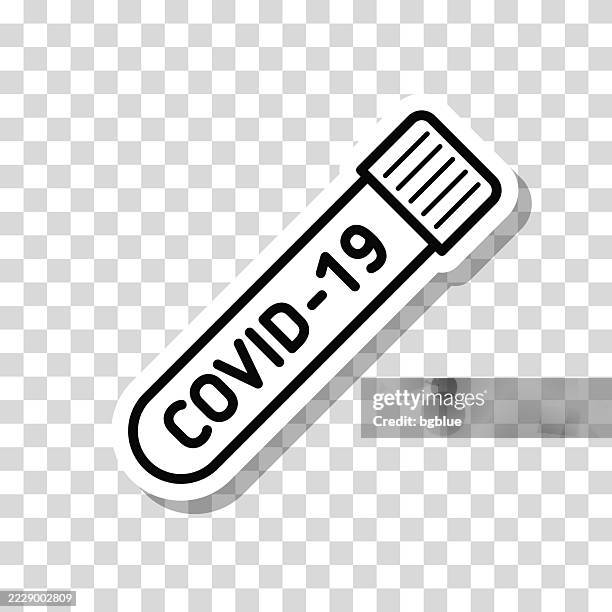 coronavirus covid-19 test tube. icon sticker on blank background - coronavirus testing kit stock illustrations