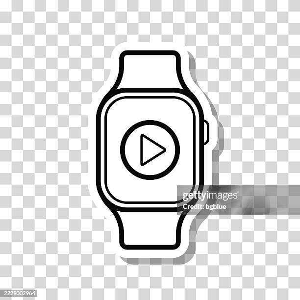smartwatch with play button. icon sticker on blank background - play button transparent background stock illustrations