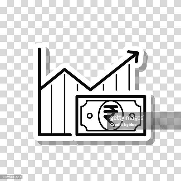 growing graph with indian rupee banknote. icon sticker on blank background - cost transparency stock illustrations