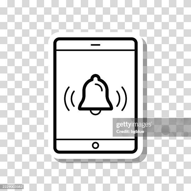 tablet pc with ringing bell - notification. icon sticker on blank background - using tablet isolated stock illustrations