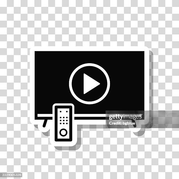 tv with play button. icon sticker on blank background - play button transparent stock illustrations