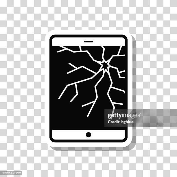 tablet pc with broken screen. icon sticker on blank background - visible mending stock illustrations
