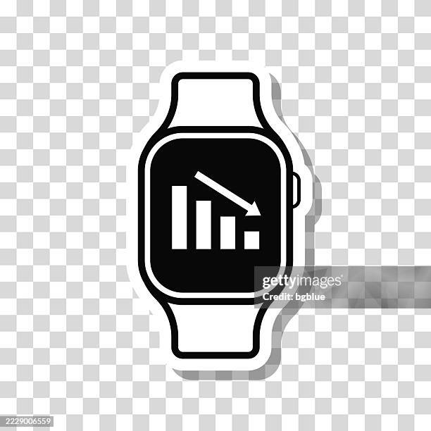 decreasing chart on smartwatch. icon sticker on blank background - clock 3d icon stock illustrations