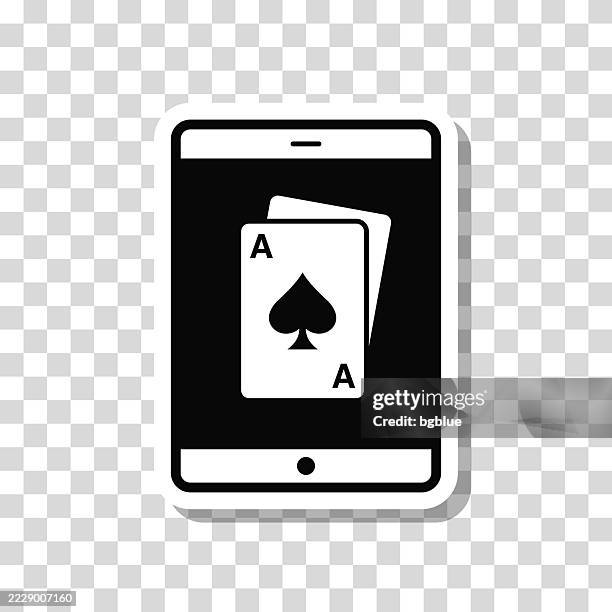 tablet pc with playing card. icon sticker on blank background - visual tricks stock illustrations
