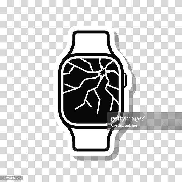 smartwatch with broken screen. icon sticker on blank background - crushed watch stock illustrations
