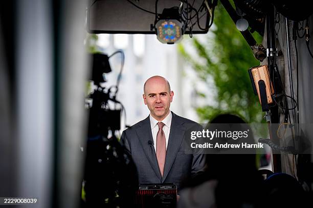 White House Council of Economic Advisers Chairman Stephen Miran speaks during an interview on the North Lawn of the White House on August 12, 2025 in...