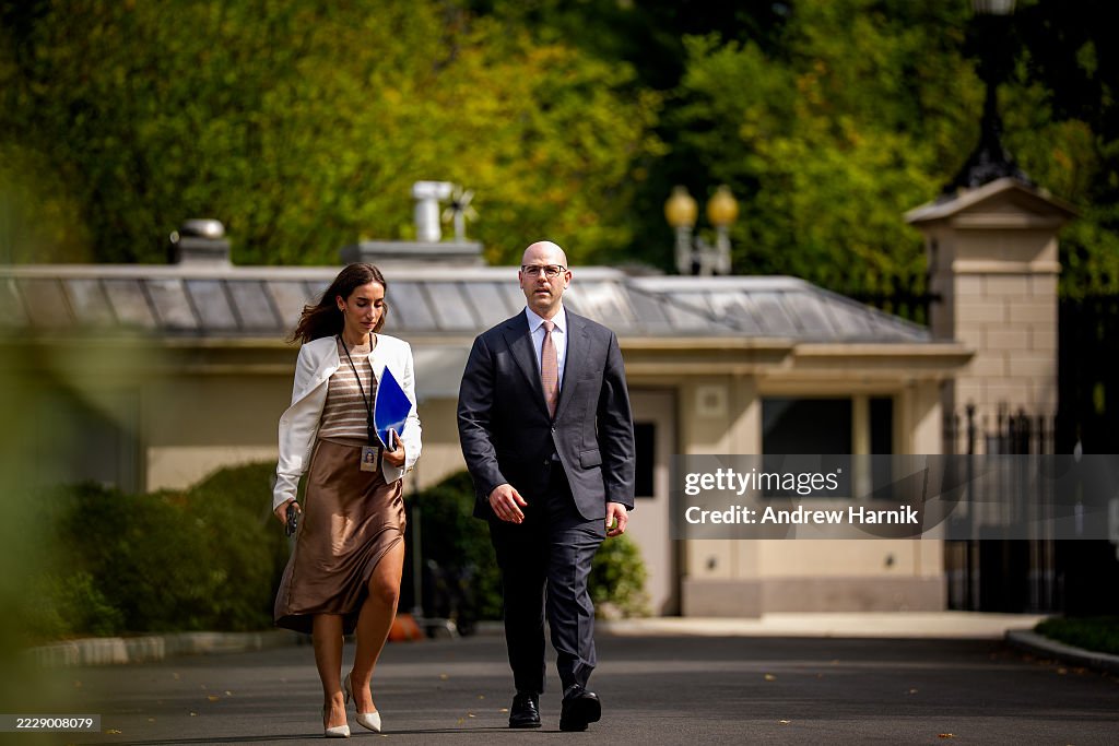Chair Of The White House Council Of Economic Advisers Stephen Miran Talks During Television Interviews At The White House