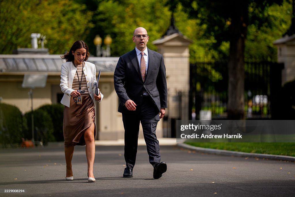 Chair Of The White House Council Of Economic Advisers Stephen Miran Talks During Television Interviews At The White House