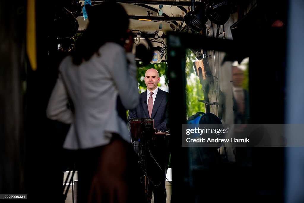 Chair Of The White House Council Of Economic Advisers Stephen Miran Talks During Television Interviews At The White House