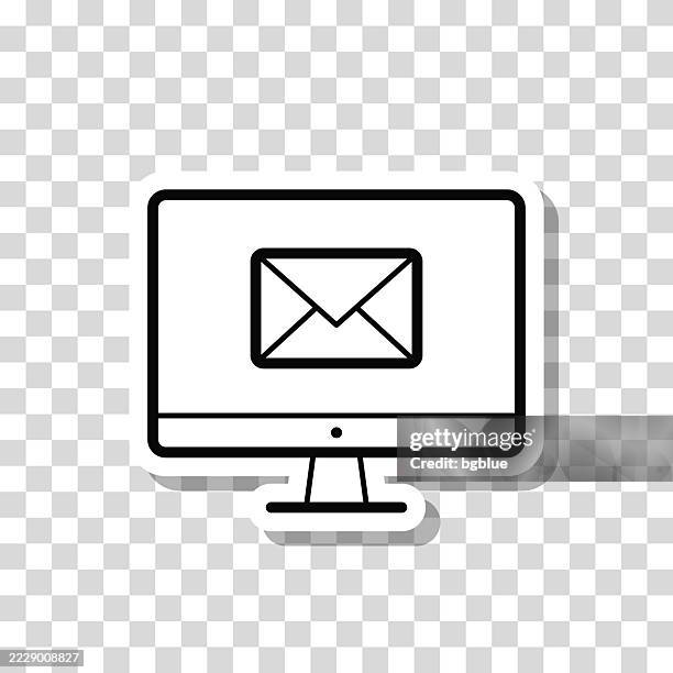 desktop computer with email message. icon sticker on blank background - clear desk stock illustrations