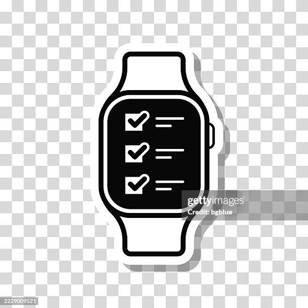 smartwatch with checklist. icon sticker on blank background - checking smart watch stock illustrations