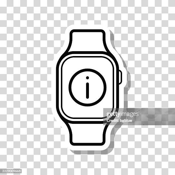 smartwatch mit hinweisschild. icon-aufkleber auf leerem hintergrund - information icon editable stroke stock-grafiken, -clipart, -cartoons und -symbole