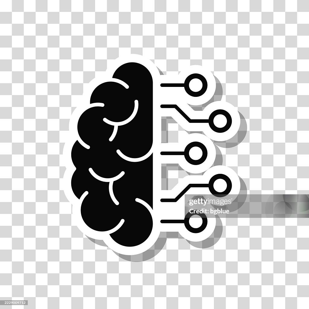 Brain and circuit board. Icon sticker on blank background