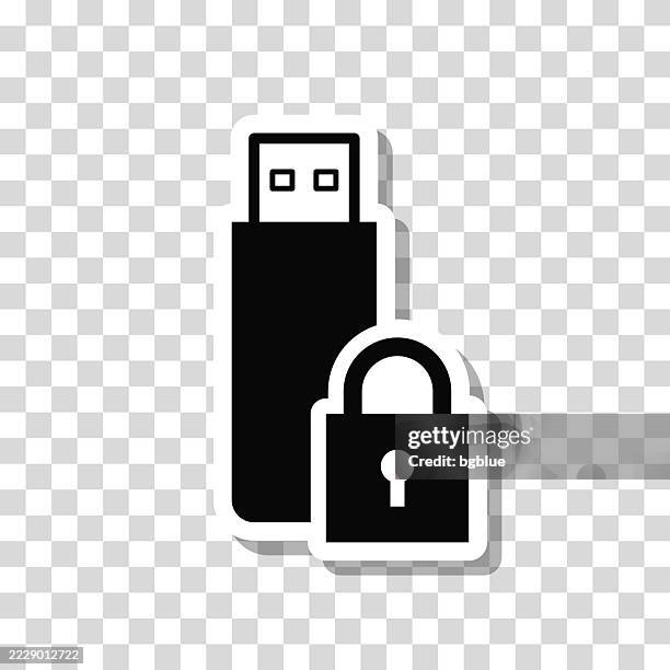 usb flash drive with padlock. icon sticker on blank background - storage unit open stock illustrations
