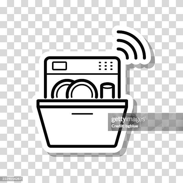 smart dishwasher. icon sticker on blank background - cleaning electronics stock illustrations