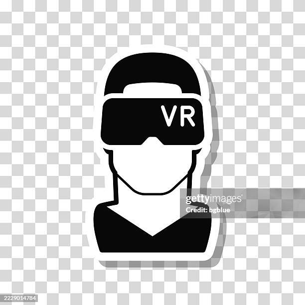 man with vr headset - virtual reality. icon sticker on blank background - man vr headset stock illustrations