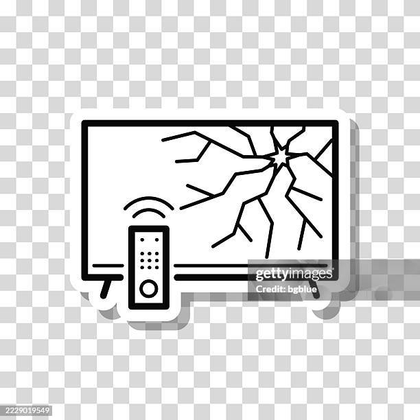 tv with broken screen. icon sticker on blank background - broken computer screen stock illustrations