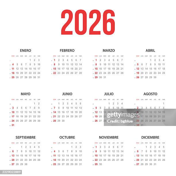 spanish calendar 2026 - spanish language stock illustrations