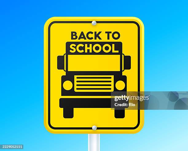 back to school bus yellow sign symbol design element - rounded-rectangles-logo stock illustrations
