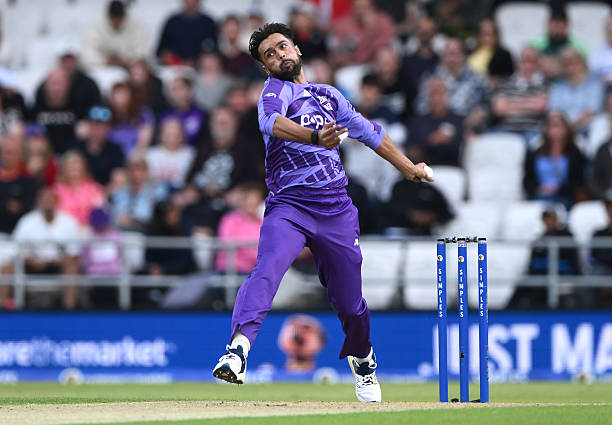 Northern Superchargers bowler Mohammad Amir in actionduring the The Hundred match between Northern Superchargers Men and Welsh Fire Men at Headingley...