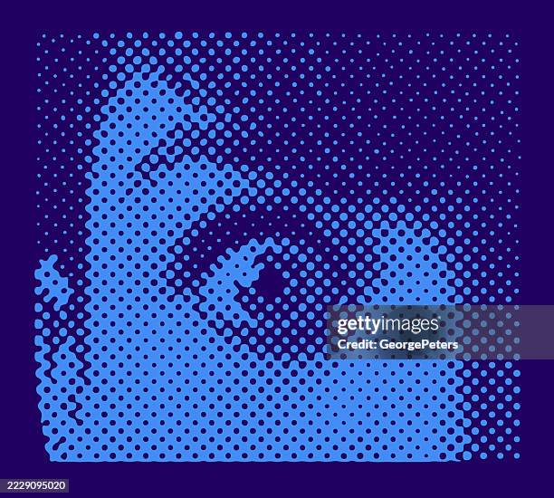 terrified female eye peeking in the dark - halftone eye stock illustrations