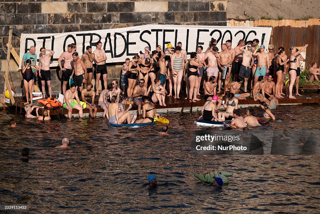 Demonstration to allow Swimming in the Spree River in Berlin, Germany