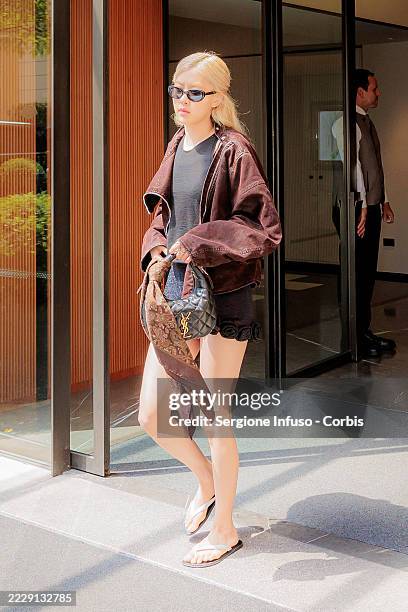 Rosé of Blackpink seen outside the Mandarin Oriental on August 08, 2025 in Milan, Italy.