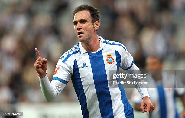 Kike Garcia of RCD Espanyol celebrates after scoring the second goal during the pre-season friendly match between Newcastle United and RCD Espanyol...