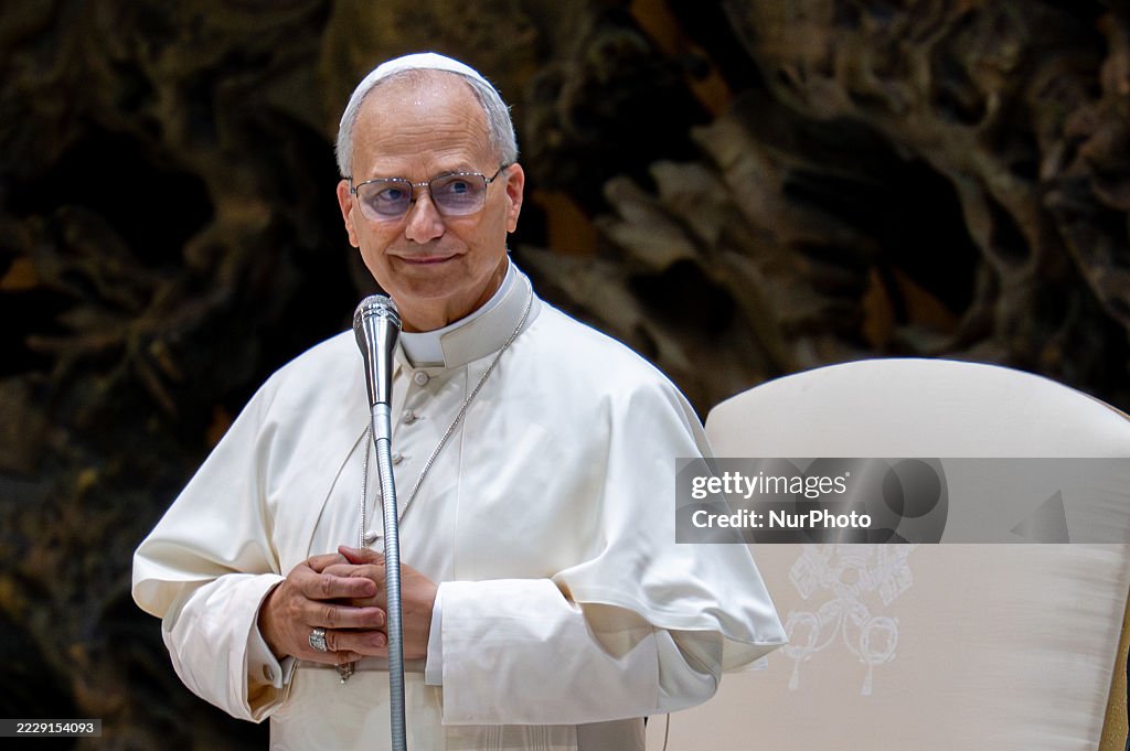 Pope Leo XIV Holds Weekly General Audience In The Paul VI Hall At The Vatican On August 13, 2025.