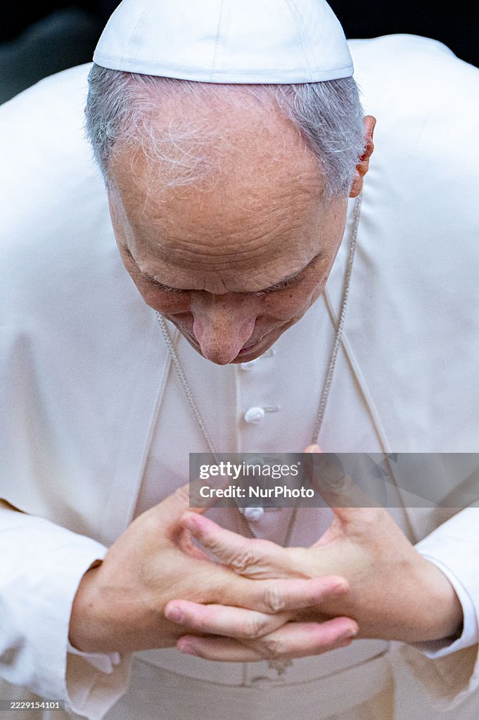 Pope Leo XIV Holds Weekly General Audience In The Paul VI Hall At The Vatican On August 13, 2025.