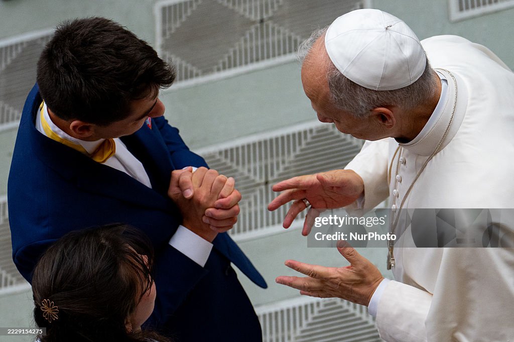 Pope Leo XIV Holds Weekly General Audience In The Paul VI Hall At The Vatican On August 13, 2025.
