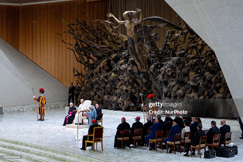 Pope Leo XIV Holds Weekly General Audience In The Paul VI Hall At The Vatican On August 13, 2025.