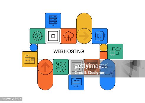 Web Hosting Related Vector Illustration. Database, Internet, Technology, Computer, Network, Server Web Hosting Related Vector Illustration. Database, Internet, Technology, Computer, Network, Server