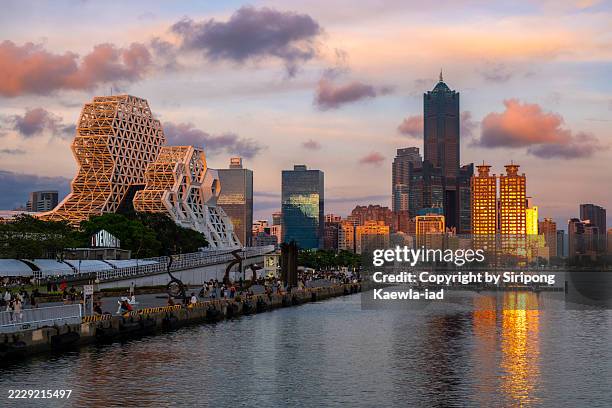 great harbor of kaohsiung city at sunset - kaohsiung stock pictures, royalty-free photos & images