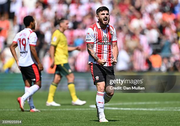 Ryan Manning of Southampton celebrates scoring his team's first goal during the Sky Bet Championship match between Southampton and Wrexham AFC at St...