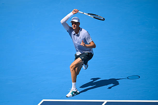 Jannik Sinner of Italy in action against Daniel Elahi Galan of Colombia during the Men's Singles Second Round match on day three of the Cincinnati...